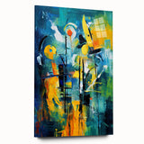 Abstract wall art piece showcasing vibrant strokes and lines in a dynamic design, presented in acrylic glass, enhancing modern interior aesthetics.