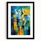 Abstract strokes and lines design wall art in a black frame with mat, showcasing a modern aesthetic suitable for contemporary decor, enhancing interior spaces.