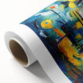 Abstract wall art design featuring vibrant strokes and lines in a contemporary style, printed on rolled canvas, perfect for modern home decor and artistic displays.