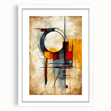Abstract strokes and lines design wall art in a white frame with matting, showcasing a modern aesthetic suitable for contemporary home decor. The artwork features vibrant colors and dynamic patterns, perfect for enhancing any living space or gallery wall.