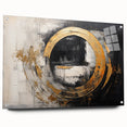 Abstract wall art design showcasing vibrant strokes and lines in a modern acrylic glass frame, elegantly displayed with pins against a neutral background.