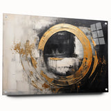 Abstract wall art design showcasing vibrant strokes and lines in a modern acrylic glass frame, elegantly displayed with pins against a neutral background.