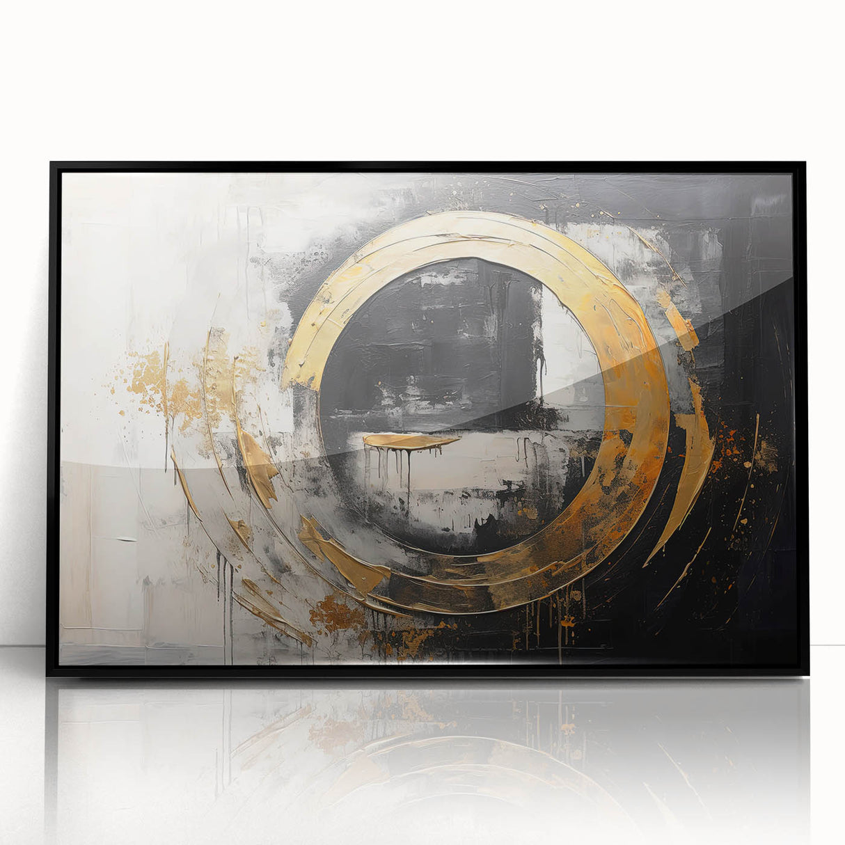 Abstract wall art showcasing intricate strokes and lines in a modern design, framed with a sleek black border, perfect for contemporary home decor.