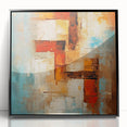 Framed wall art featuring an abstract design of colorful strokes and lines, presented in a sleek black frame, ideal for modern home decor.