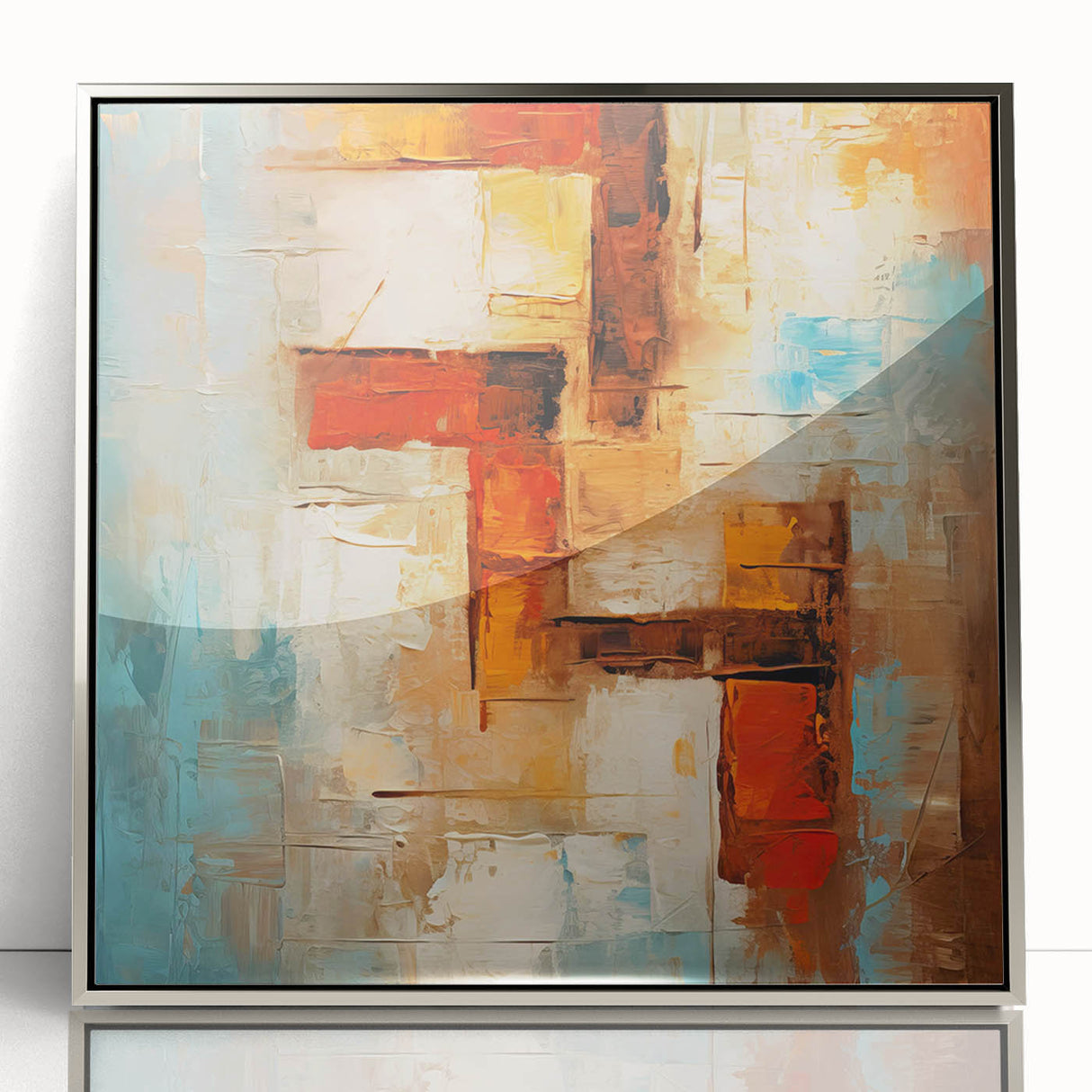 Framed wall art featuring an abstract design of silver strokes and lines, showcasing a modern aesthetic ideal for contemporary decor. This acrylic piece adds elegance to any space.