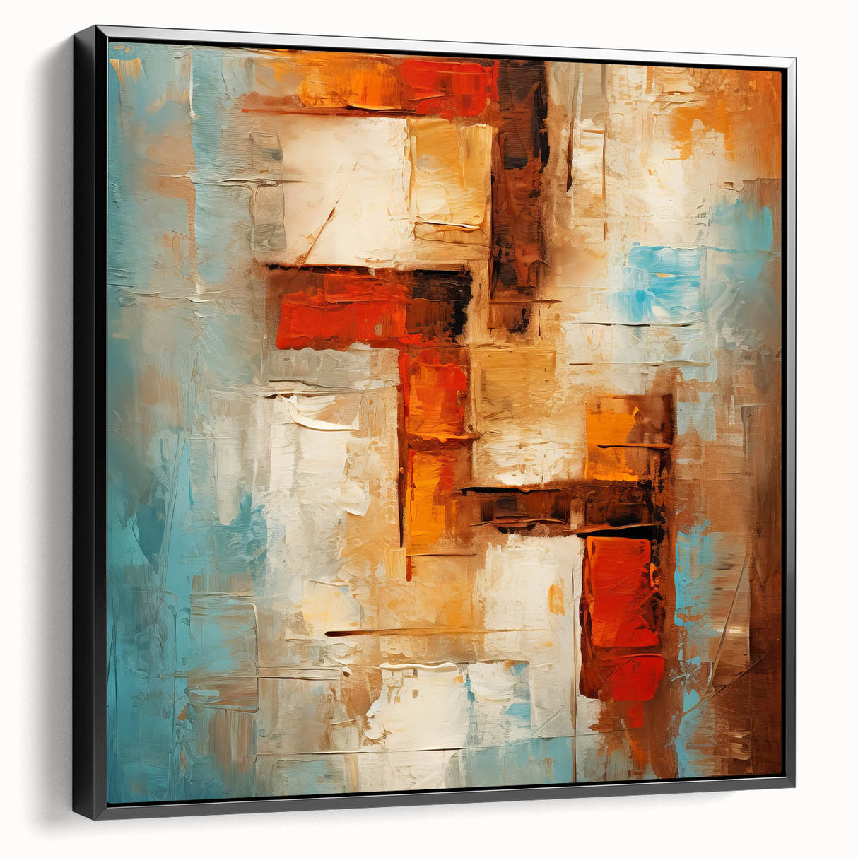 Framed canvas wall art showcasing an abstract design with dynamic strokes and lines in a monochromatic palette, featuring a sleek black frame, ideal for modern decor.
