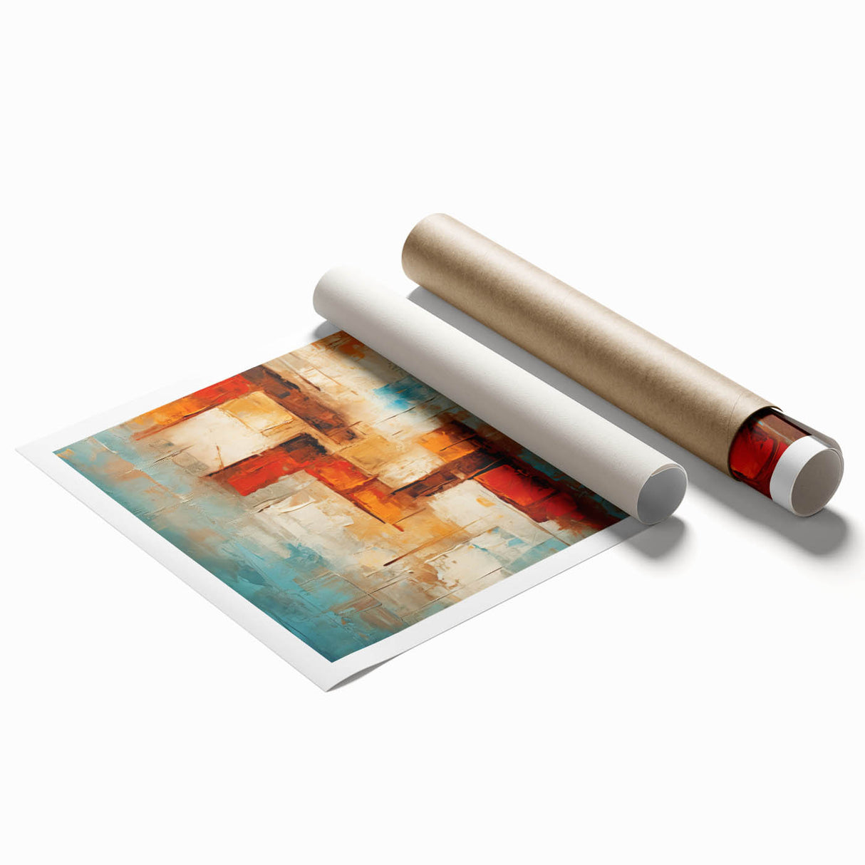 Abstract strokes and lines design wall art print showcasing vibrant colors and dynamic patterns, rolled for easy transport and display in modern interiors.