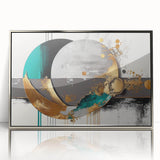 Framed wall art showcasing an abstract design with vibrant strokes and lines in silver and white tones, ideal for modern interior decor.