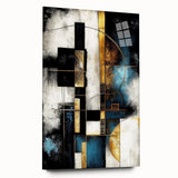 Abstract wall art design showcasing vibrant strokes and lines in a modern acrylic glass frame, emphasizing contemporary aesthetics. Ideal for enhancing living spaces.