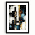 Abstract wall art print featuring dynamic strokes and lines in muted colors, framed with a sleek black border, perfect for modern home decor.