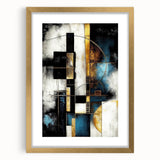Abstract strokes and lines design wall art in a sleek gold frame with a mat, showcasing a modern aesthetic ideal for contemporary home decor.