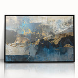 Framed abstract wall art showcasing a dynamic design with colorful strokes and lines on a black background, ideal for modern home decor and artistic spaces.