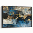 Framed canvas wall art featuring an abstract design of colorful strokes and lines, showcasing a modern aesthetic with a black frame, perfect for contemporary decor.