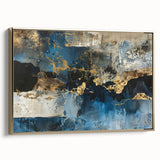 Framed canvas wall art showcasing an abstract design of strokes and lines in elegant gold tones, perfect for modern home decor. Ideal for enhancing living spaces with sophistication.