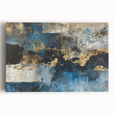 Abstract wall art featuring dynamic strokes and lines in bold colors, designed for modern decor, showcasing a stretched canvas with a contemporary aesthetic.