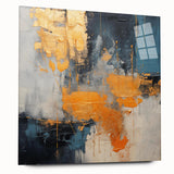Abstract wall art featuring vibrant strokes and lines in a dynamic composition, designed for a modern aesthetic. The piece is displayed in a side view, showcasing its acrylic glass finish and sleek design, perfect for contemporary home decor.