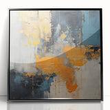 Framed acrylic wall art featuring an abstract design of colorful strokes and lines, set against a sleek black background, perfect for modern home decor.