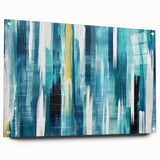 Abstract wall art featuring vibrant strokes and lines in a modern design, displayed in a sleek acrylic frame with pins, ideal for contemporary home decor.