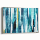 Framed wall art featuring an abstract design of colorful strokes and lines, presented in a sleek silver frame, ideal for modern home decor. The artwork showcases vibrant hues that evoke a sense of creativity and energy, perfect for enhancing any living space.