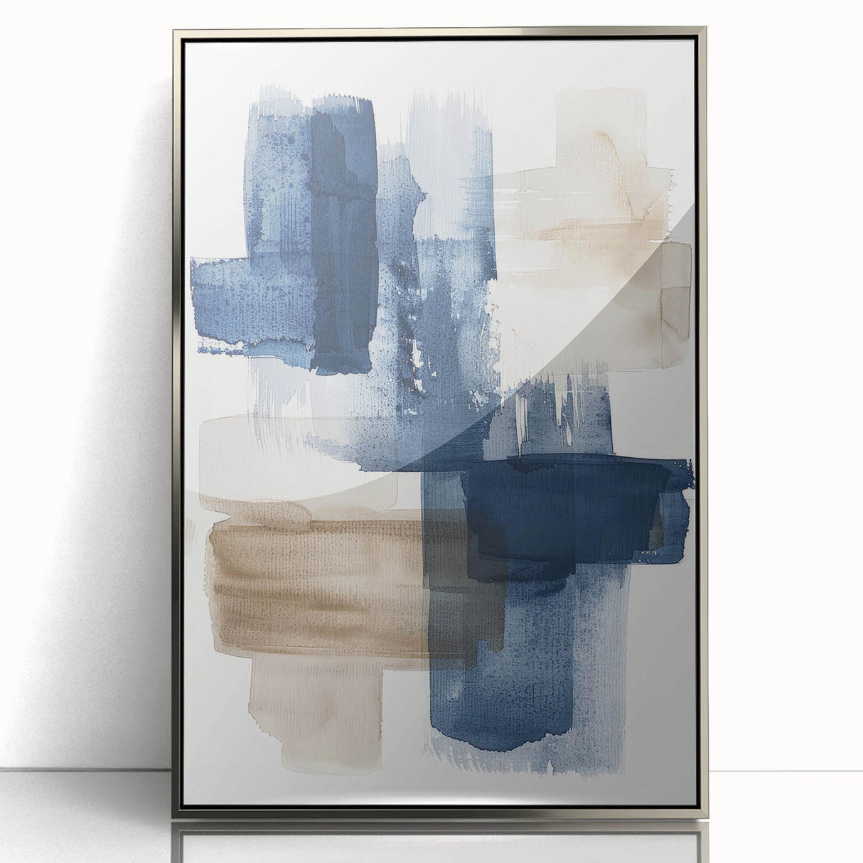 Framed abstract wall art featuring intricate silver strokes and lines on a sleek acrylic background, ideal for modern decor in living spaces or offices.