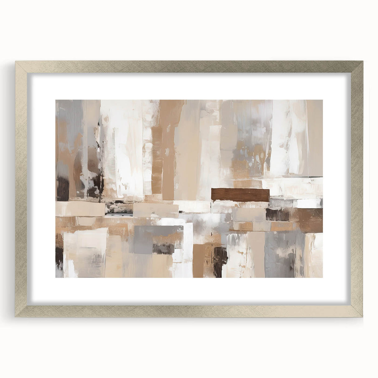 Abstract wall art featuring a dynamic design of colorful strokes and lines, framed in a sleek silver frame with a mat, perfect for modern home decor.