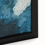 Close-up of an abstract wall art design showcasing vibrant strokes and lines in a framed canvas, perfect for modern home decor, emphasizing artistic texture and color contrast.