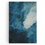 Abstract canvas wall art featuring vibrant strokes and lines in shades of blue, orange, and yellow, perfect for modern home decor. Ideal for enhancing creative spaces.