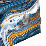 Abstract strokes and lines in vibrant colors create a modern wall art piece, showcasing fluid shapes and textures in a close-up acrylic glass display. Perfect for contemporary decor.