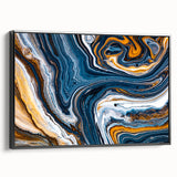 Framed wall art depicting abstract strokes and lines in a modern design, featuring a black side view that highlights its elegant framing and artistic texture.