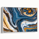 Framed abstract wall art featuring dynamic strokes and lines in soft pastels and bold black accents, showcased from a white side view, perfect for modern decor.