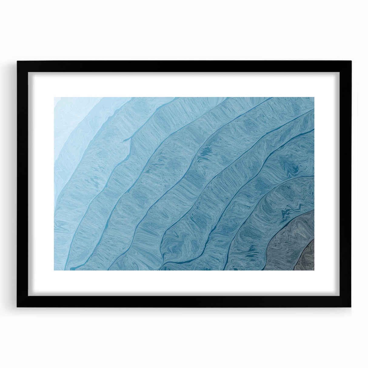 Abstract wall art featuring bold strokes and lines in a modern design, framed with a black mat, perfect for enhancing contemporary home decor.