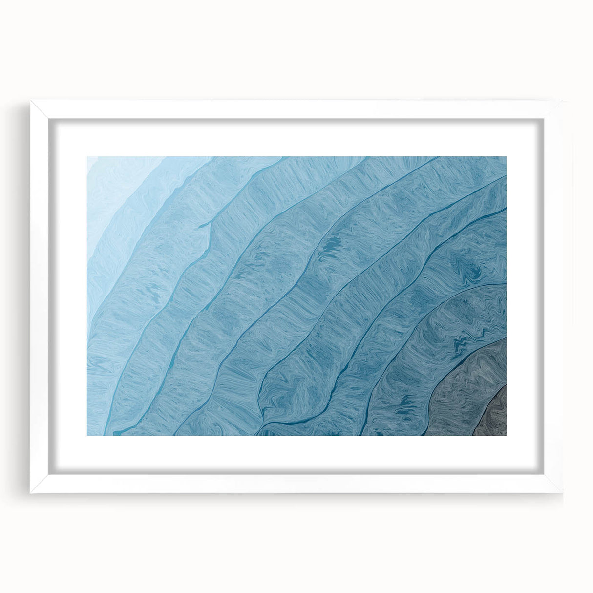 Abstract wall art print featuring dynamic strokes and lines in a modern design, framed with a white mat, perfect for contemporary home decor.