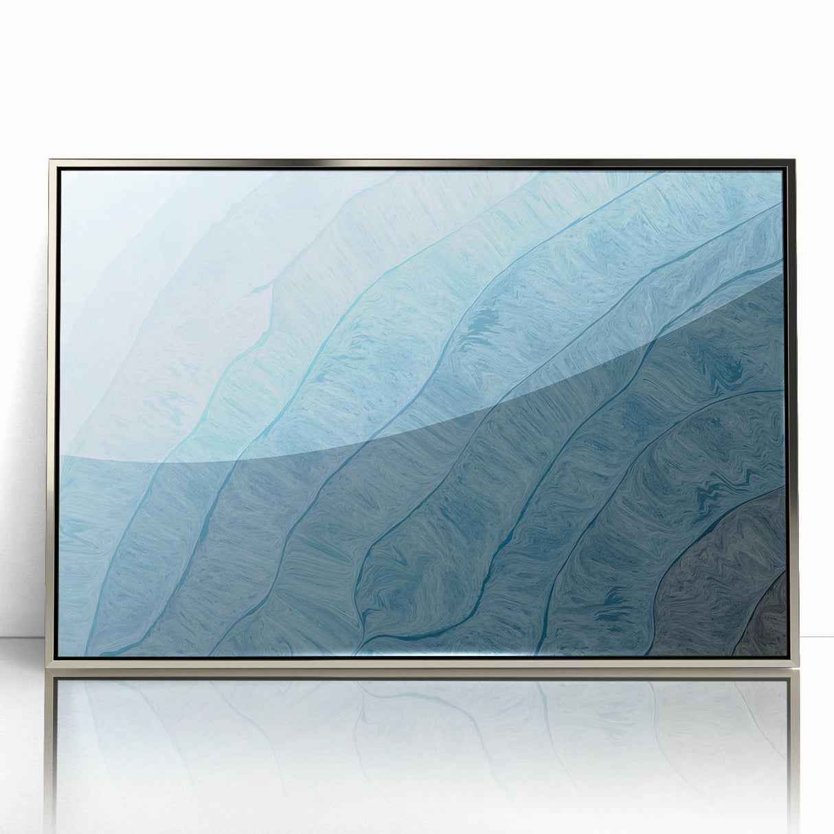 Framed acrylic wall art showcasing an abstract design with silver strokes and lines, perfect for modern decor. Ideal for enhancing living spaces with contemporary elegance.
