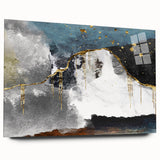 Abstract wall art featuring a dynamic design of colorful strokes and lines, displayed in a sleek acrylic glass frame, ideal for modern decor.