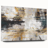 Abstract wall art showcasing a vibrant collection of strokes and lines in various colors, displayed in a sleek acrylic glass frame, enhancing modern decor.