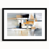 Abstract wall art featuring vibrant strokes and lines in a modern design, framed with a sleek black mat, showcasing a sophisticated aesthetic for home decor.