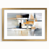 Abstract wall art featuring a contemporary design with bold strokes and lines in a gold frame, ideal for modern home decor. This piece adds elegance and style to any interior setting, enhancing the aesthetic appeal of living spaces.