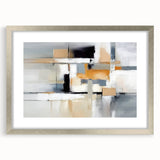 Abstract wall art print with vibrant strokes and lines in a modern design, framed in a sleek silver frame with a mat, perfect for contemporary decor.