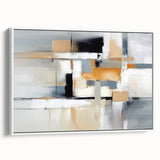 Framed canvas wall art showcasing an abstract design of colorful strokes and lines on a white background, providing a modern aesthetic for home decor.