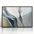 Framed wall art featuring an abstract design with dynamic strokes and lines in black and white, adding modern elegance to any interior decor.