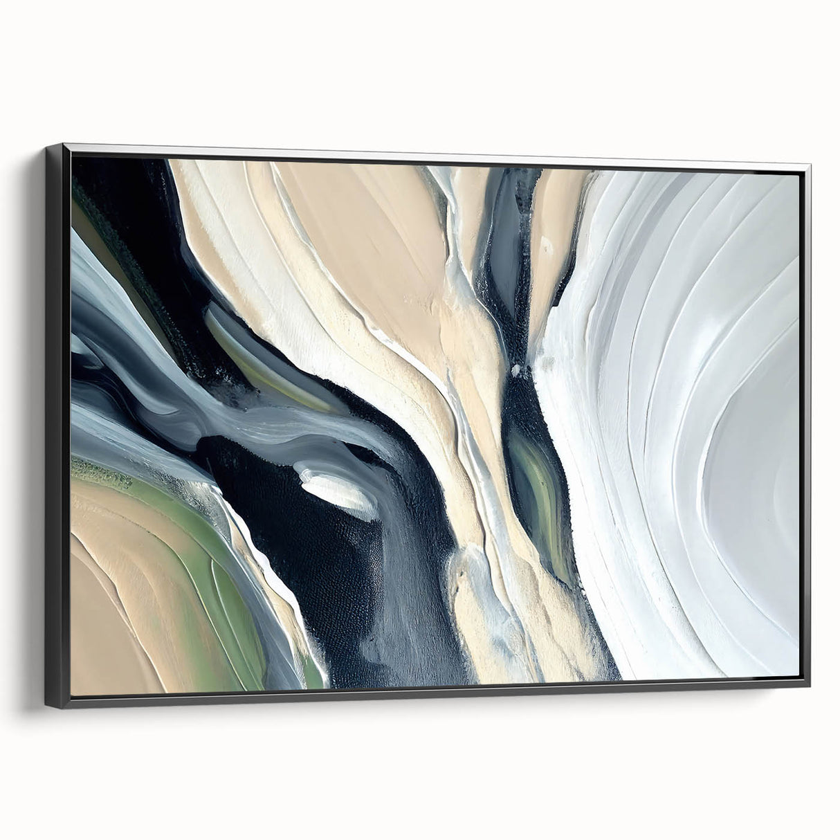 Framed canvas wall art showcasing an abstract design of colorful strokes and lines, presented in a sleek black frame, ideal for modern home decor.