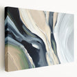 Stretched canvas wall art showcasing an abstract design of colorful strokes and lines, ideal for modern decor. Side view highlights depth and texture.