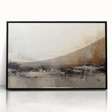 Framed wall art featuring an abstract design of colorful strokes and lines in various hues, set in a sleek black frame, ideal for modern decor.