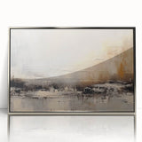 Framed acrylic wall art featuring an abstract design of colorful strokes and lines in shades of blue, gold, and silver, ideal for modern decor.