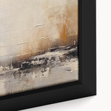 Close-up of a framed canvas wall art piece showcasing an abstract design with vibrant strokes and lines in shades of blue, orange, and yellow, perfect for modern home decor.