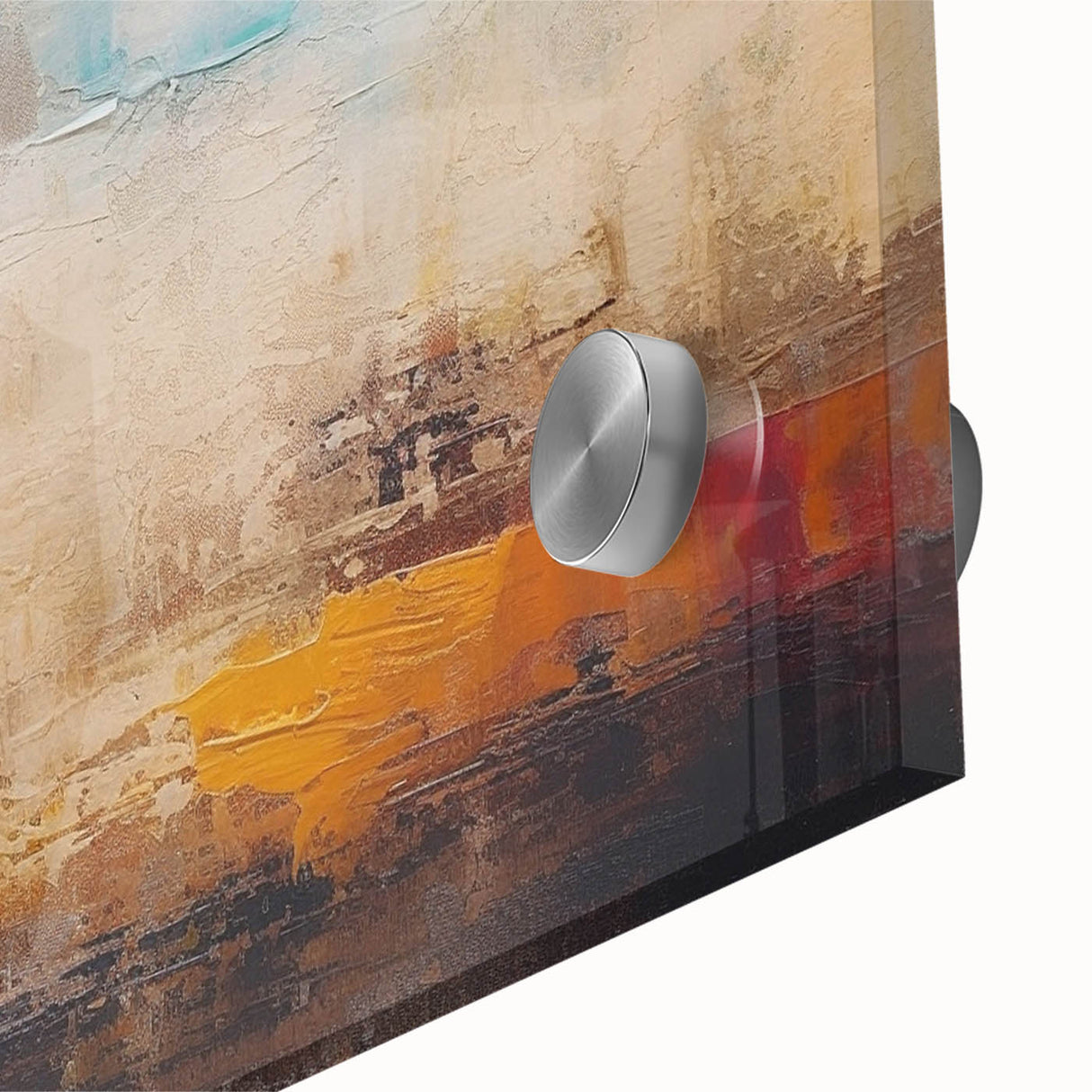 Abstract wall art featuring vibrant strokes and lines in shades of blue, orange, and yellow, showcasing a modern design perfect for contemporary decor.