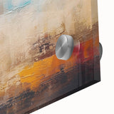 Abstract wall art featuring vibrant strokes and lines in shades of blue, orange, and yellow, showcasing a modern design perfect for contemporary decor.