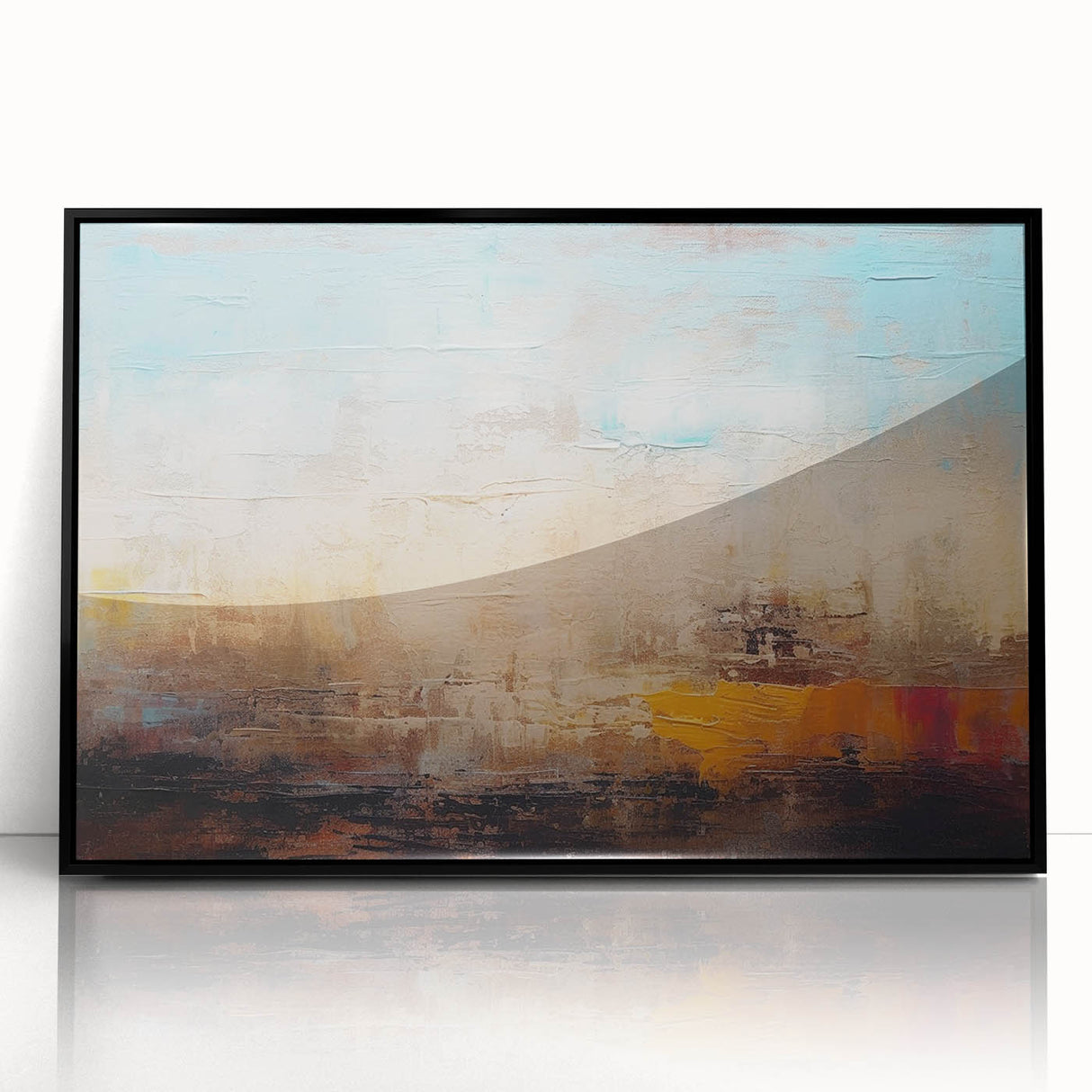 Framed wall art showcasing an abstract design with colorful strokes and lines, set against a black background, perfect for modern home decor.