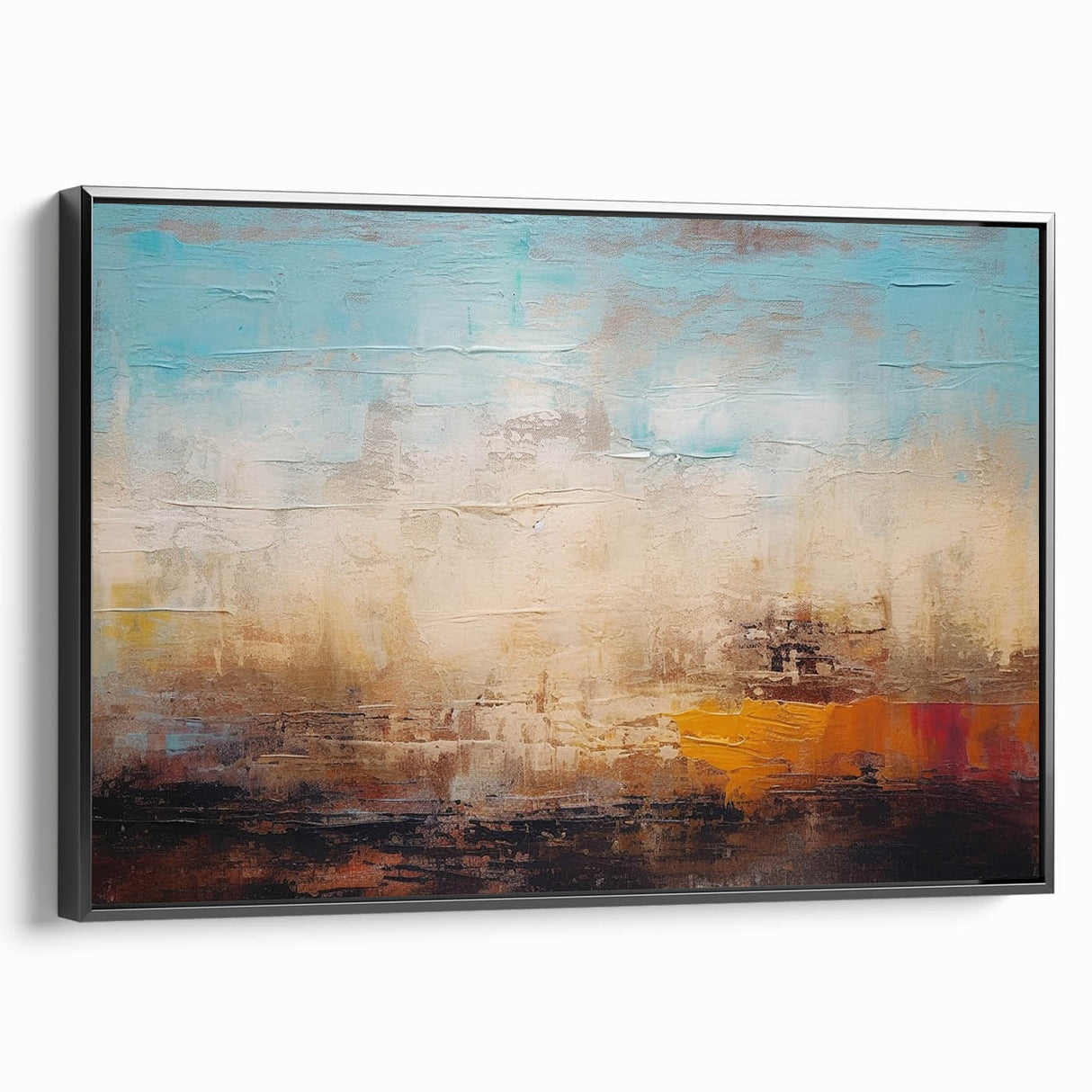 Framed canvas wall art featuring an abstract design of colorful strokes and lines in black and white, showcasing a modern aesthetic perfect for contemporary decor.