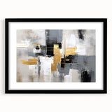 Abstract wall art featuring a collection of colorful strokes and lines, framed with a sleek black mat. Ideal for modern decor, enhancing any living space with its vibrant design.